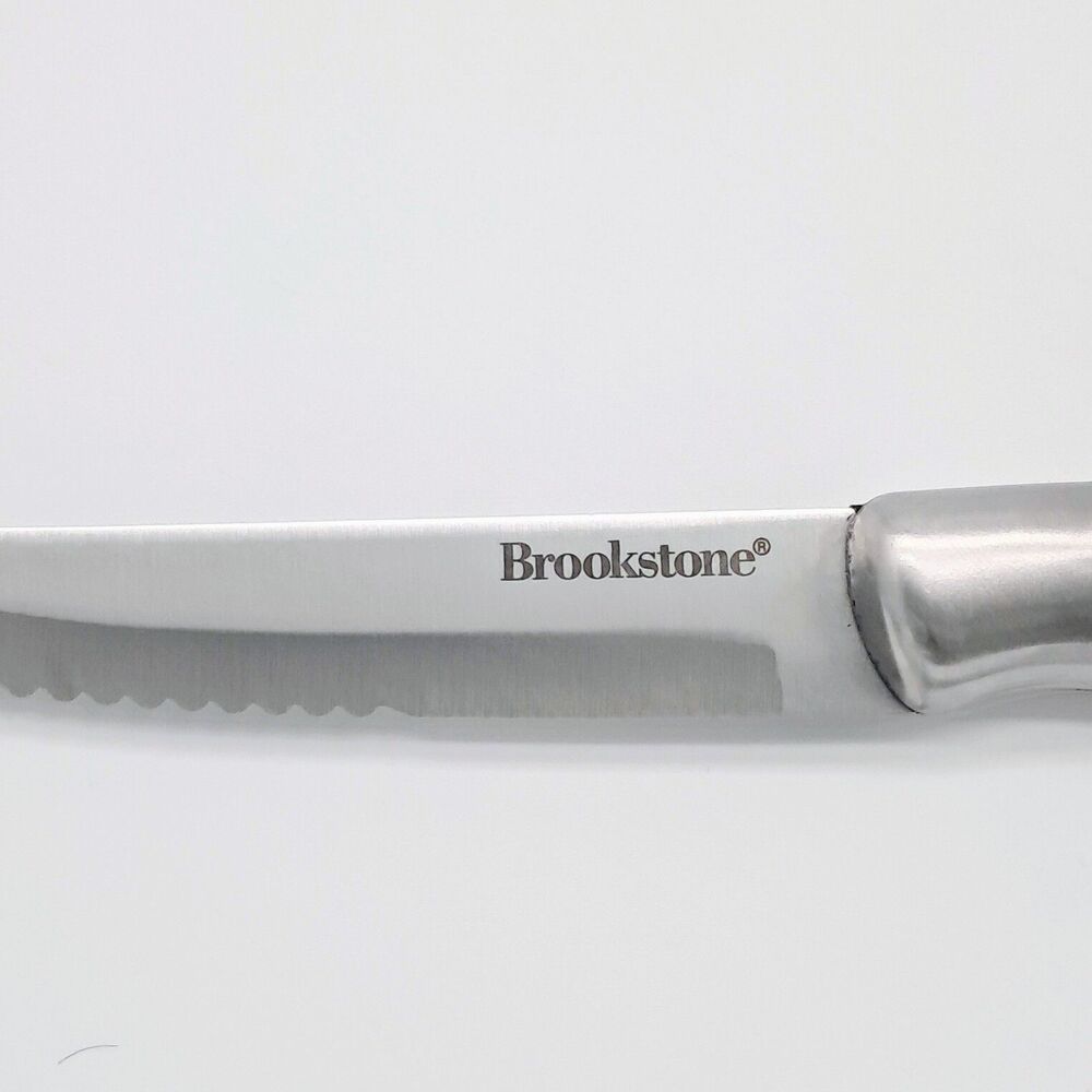 Brookstone 9" Stainless Steel Serrated Steak Knife Set Of Three Modern All-Metal - Picture 4 of 8